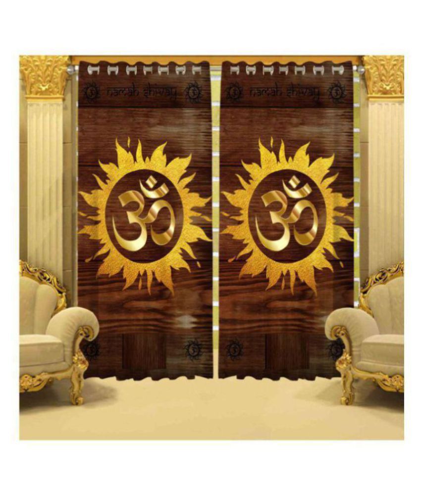    			indiancraft Single Long Door Semi-Transparent Eyelet Polyester Curtains Dark Brown