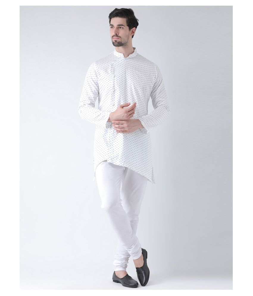     			Deyann White Cotton Kurta Pyjama Set