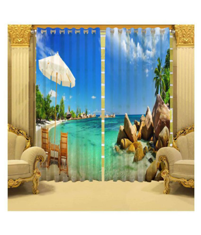     			B7 CREATIONS Set of 2 Long Door Semi-Transparent Eyelet Polyester Curtains Multi Color