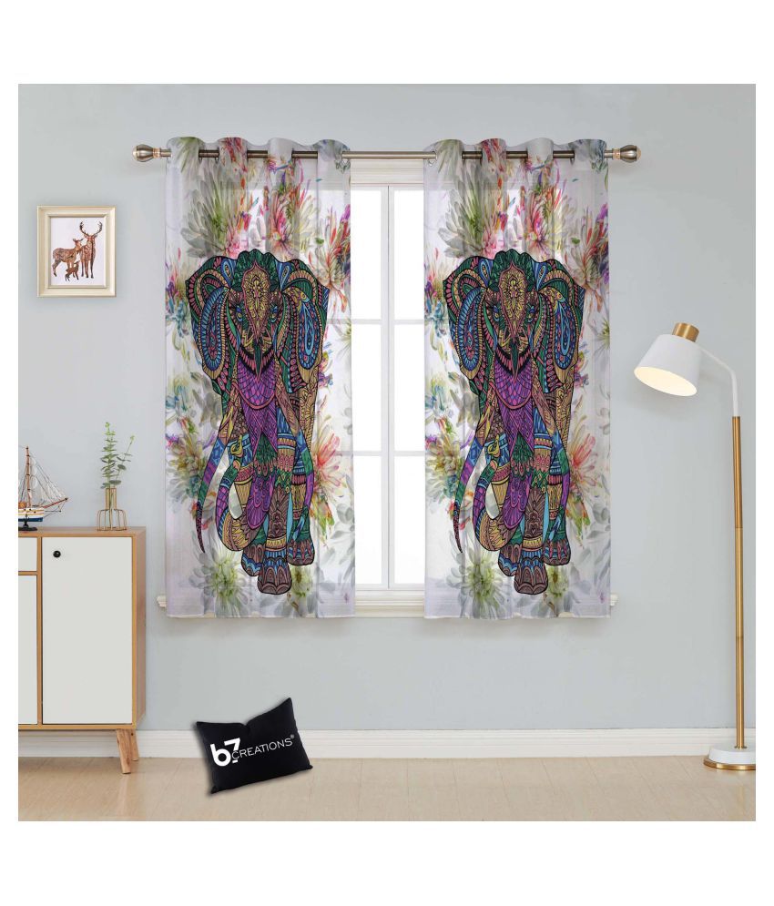     			B7 CREATIONS Set of 2 Window Semi-Transparent Eyelet Polyester Curtains Multi Color