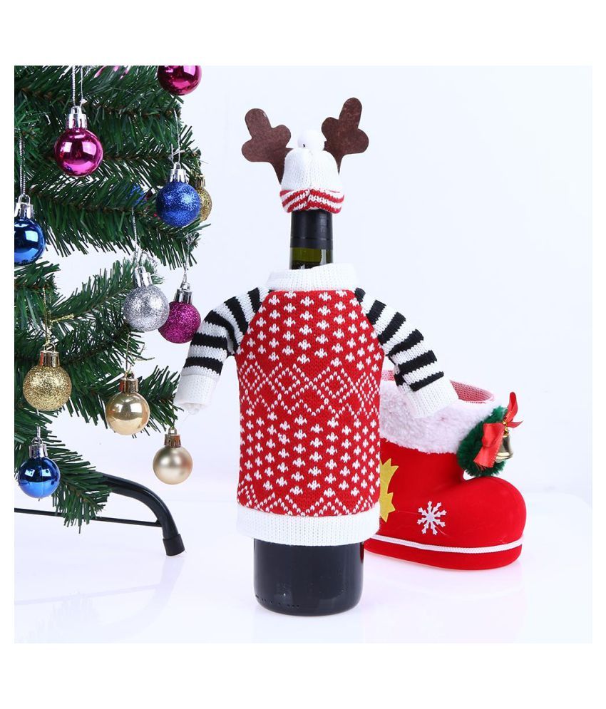 Christmas Deer Wine Bottle Decor Set Bottle Cover Clothes Cap