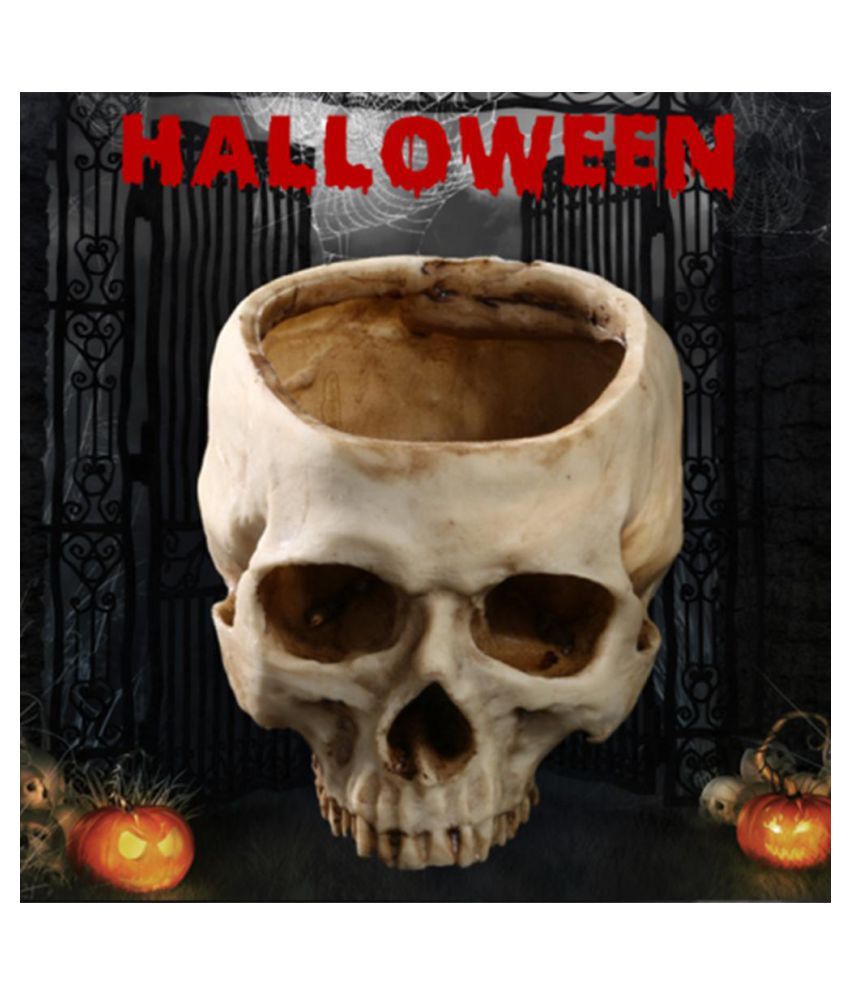Resin Human Skull Model Flower Pot Shining Fruit Plate Storage Container