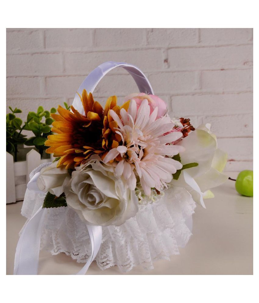 Wedding Flower Basket Girl Bowknot Rose Decoration Basket Party