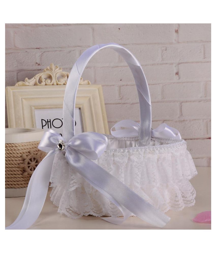 Wedding Flower Basket Girl Bowknot Rose Decoration Basket Party