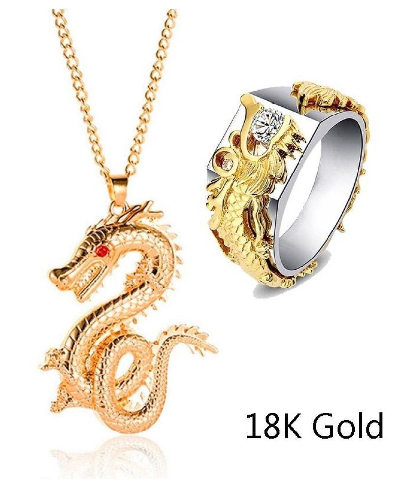 18K Gold Dragon Pendant Ring High-Grade 