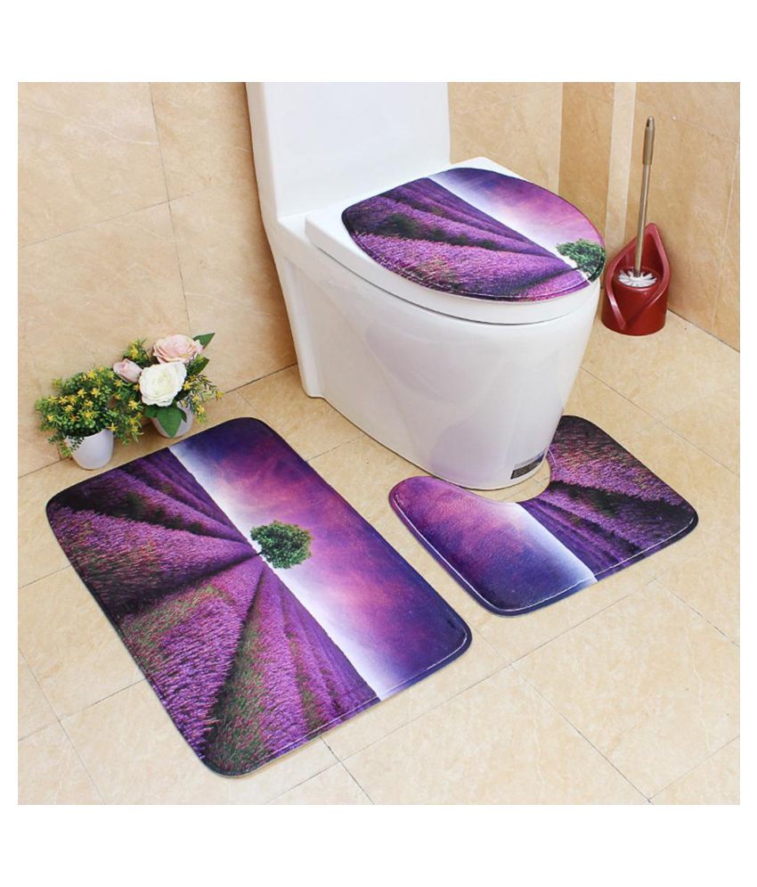 3pcs Nature View Bath Mat Set Anti Slip U Shape Floor Rugs Toilet