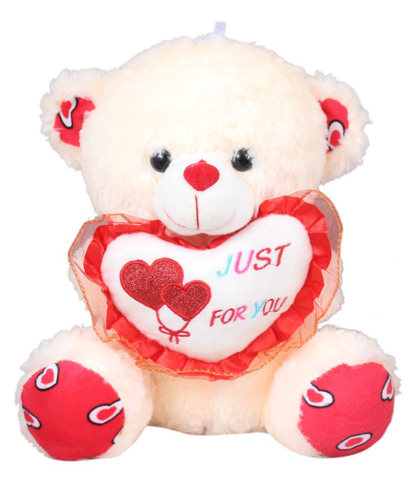     			Tickles Cream Teddy with Just for You Heart fpr Your Loved Ones Plush Animal Soft Stuffed for Kids (Color: Cream Size: 35 cm)