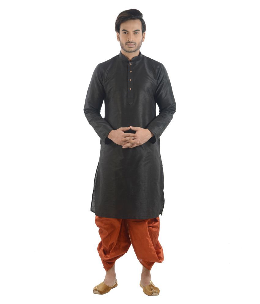     			Deyann Black Silk Blend Dhoti Kurta Set