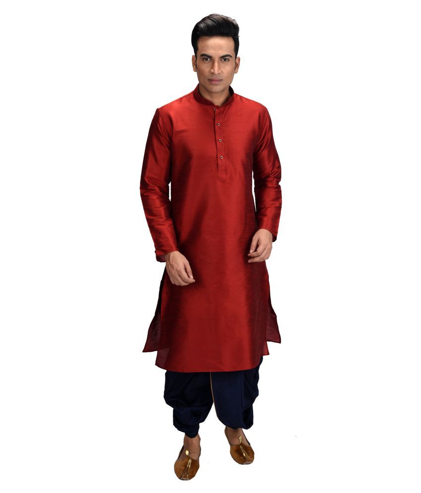     			Deyann Red Silk Blend Dhoti Kurta Set