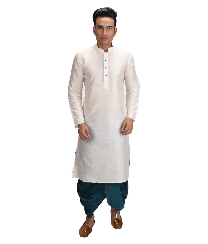     			Deyann White Silk Blend Dhoti Kurta Set