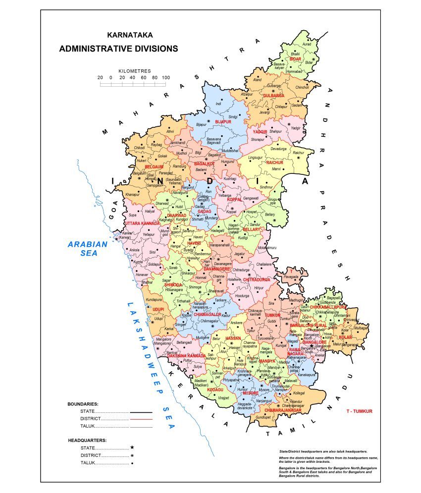 Karnataka Political Map Chart India Karnataka Political Map Chart