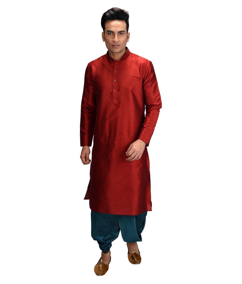     			Deyann Red Silk Blend Dhoti Kurta Set