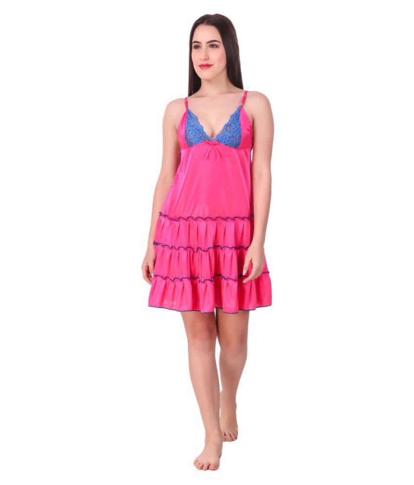     			N-Gal Satin Baby Doll Dresses Without Panty - Pink