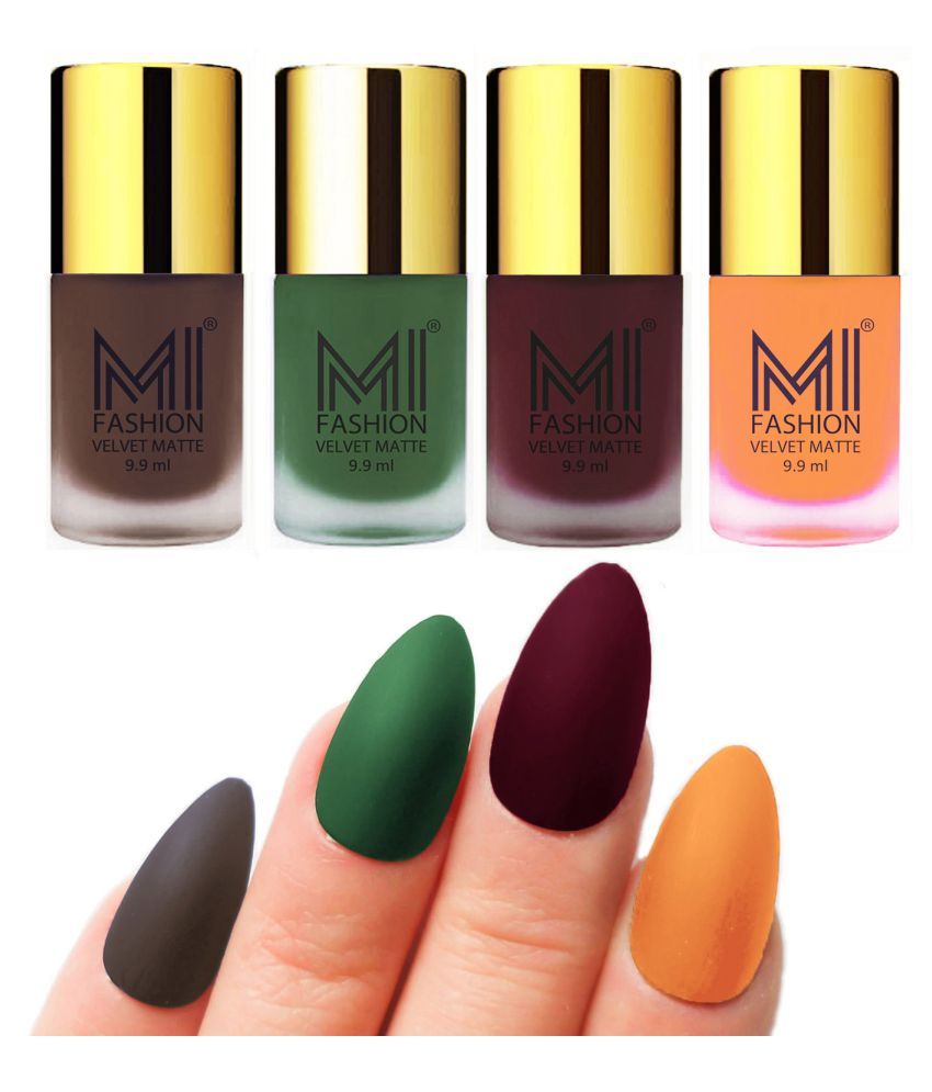     			MI FASHION Unique Matte Nail Paint Set Saffron Nail Polish Green,Red Wine, Coffee Matte Pack of 4 40 mL