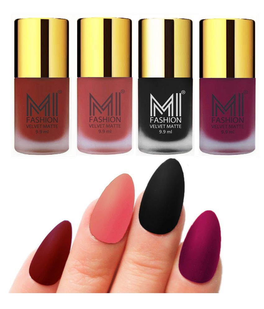     			MI FASHION Unique Nail Paint Set Magenta  Nail Polish Peach,Black, Red Matte Pack of 4 40 mL