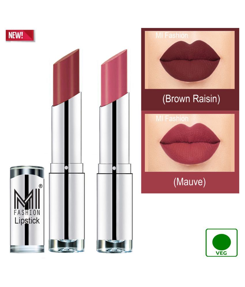     			MI FASHION 100% Veg Soft Matte Long Stay Lipstick Combo Brown,Mauve Multi Pack of 2 7 g