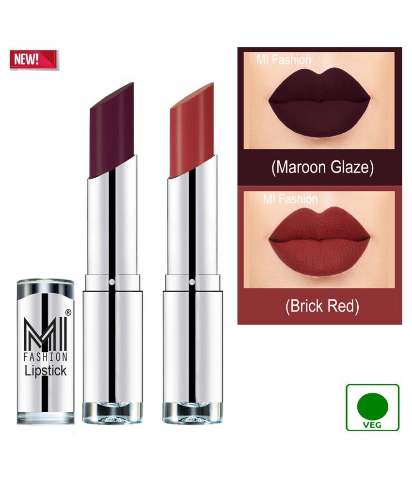     			MI FASHION 100% Veg Soft Matte Long Stay Lipstick Combo Maroon,Red Multi Pack of 2 7 g