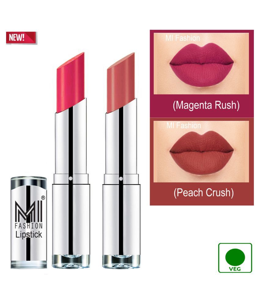     			MI FASHION 100% Veg Soft Matte Long Stay Lipstick Combo Magenta,Peach Multi Pack of 2 7 g