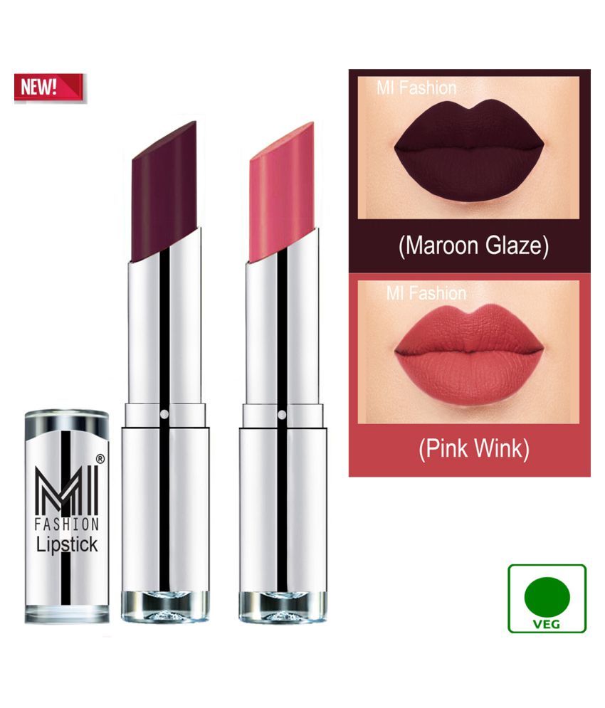     			MI FASHION 100% Veg Soft Matte Long Stay Lipstick Combo Maroon,Pink Multi Pack of 2 7 g