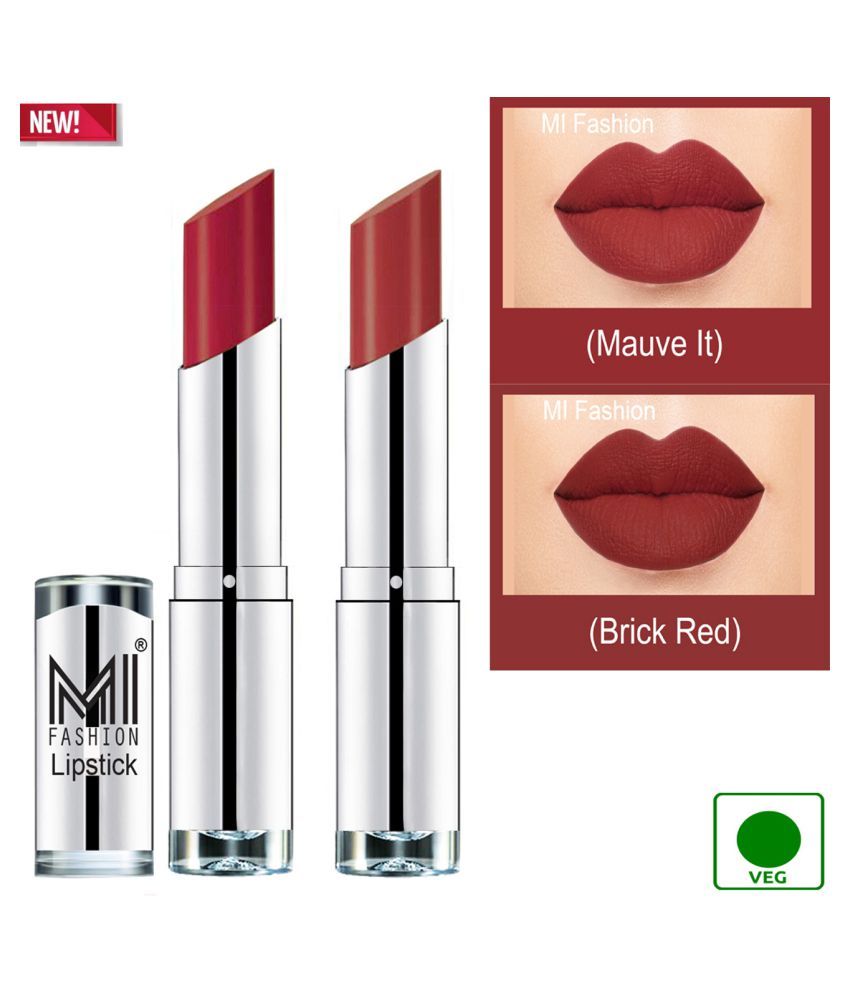     			MI FASHION 100% Veg Soft Matte Long Stay Lipstick Combo Mauve,Red Multi Pack of 2 7 g