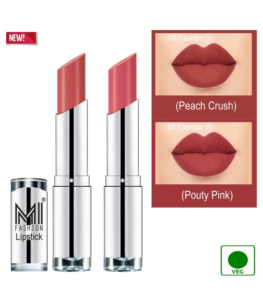     			MI FASHION 100% Veg Soft Matte Long Stay Lipstick Combo Peach,Pink Multi Pack of 2 7 g