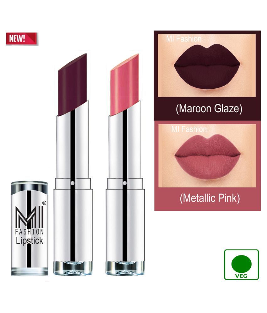     			MI FASHION 100% Veg Soft Matte Long Stay Lipstick Combo Magenta,Pink Multi Pack of 2 7 g