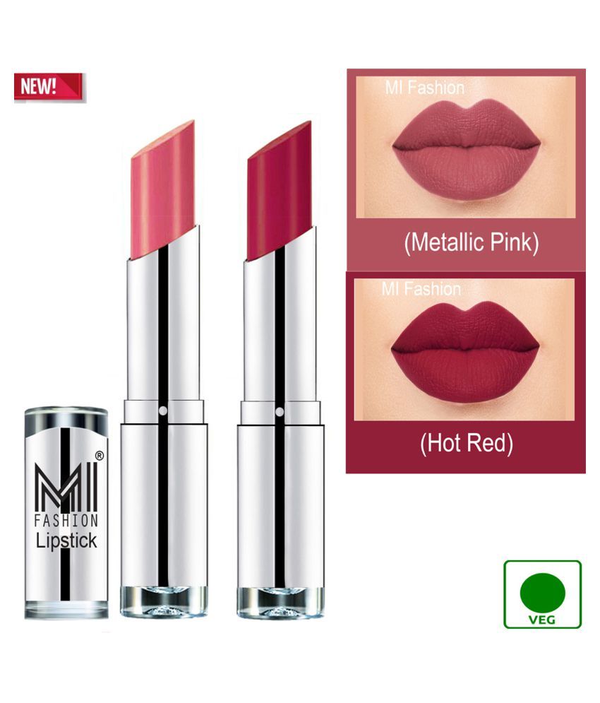     			MI FASHION 100% Veg Soft Matte Long Stay Lipstick Combo Pink,Red Multi Pack of 2 7 g