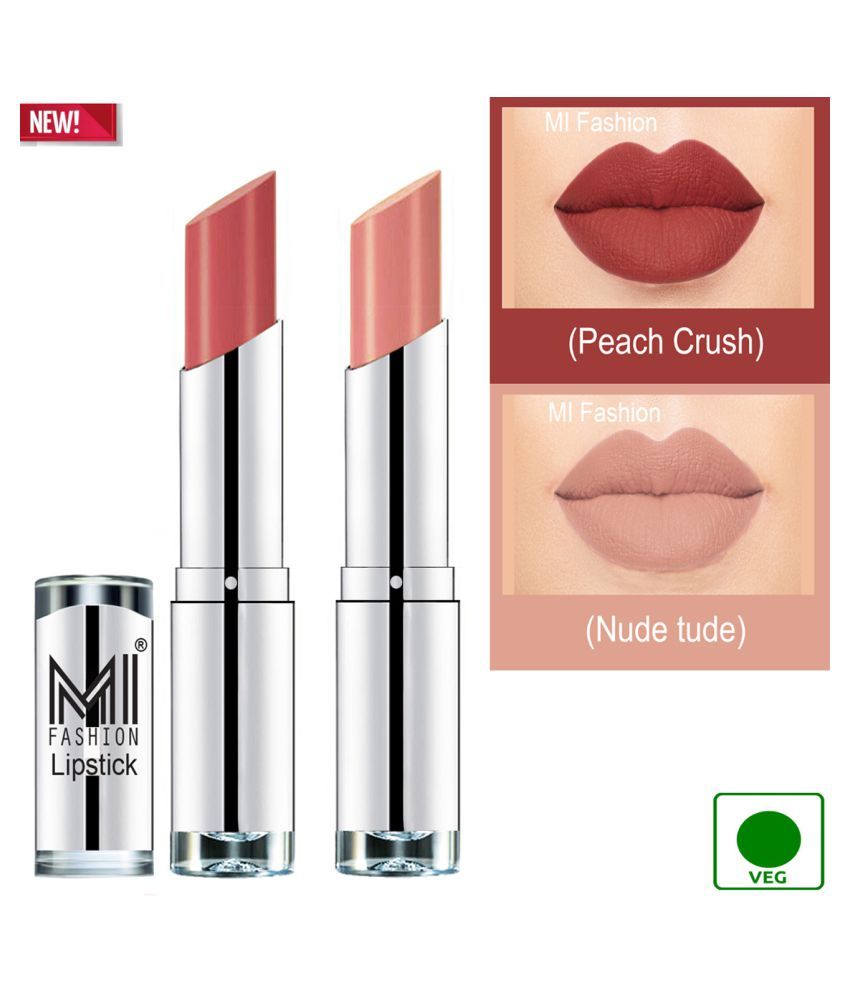     			MI FASHION 100% Veg Soft Matte Long Stay Lipstick Combo Peach,Nude Multi Pack of 2 7 g