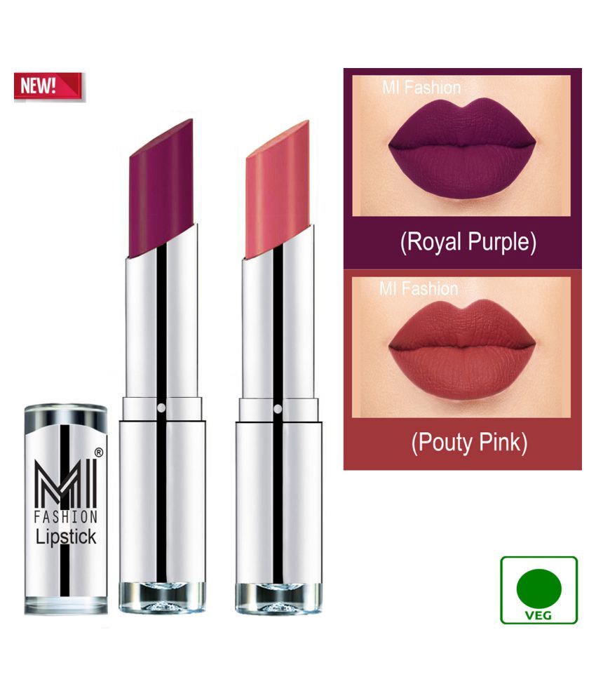     			MI FASHION 100% Veg Soft Matte Long Stay Lipstick Combo Purple,Pink Multi Pack of 2 7 g