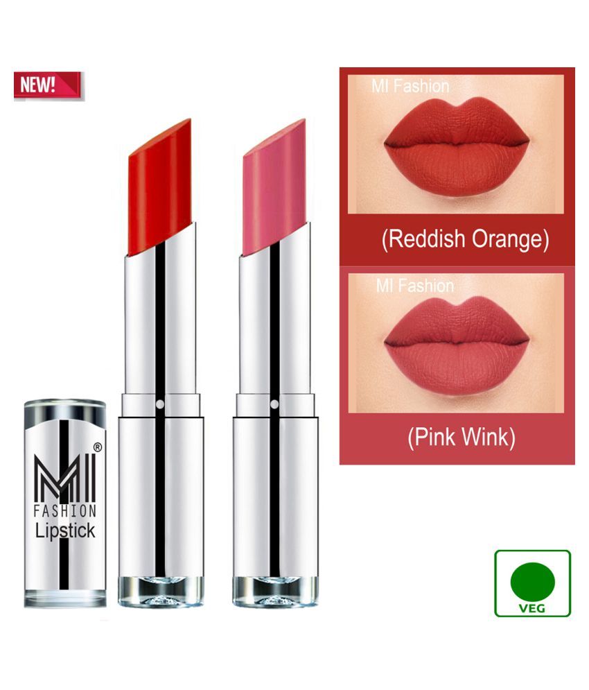     			MI FASHION 100% Veg Soft Matte Long Stay Lipstick Combo Orange,Pink Multi Pack of 2 7 g