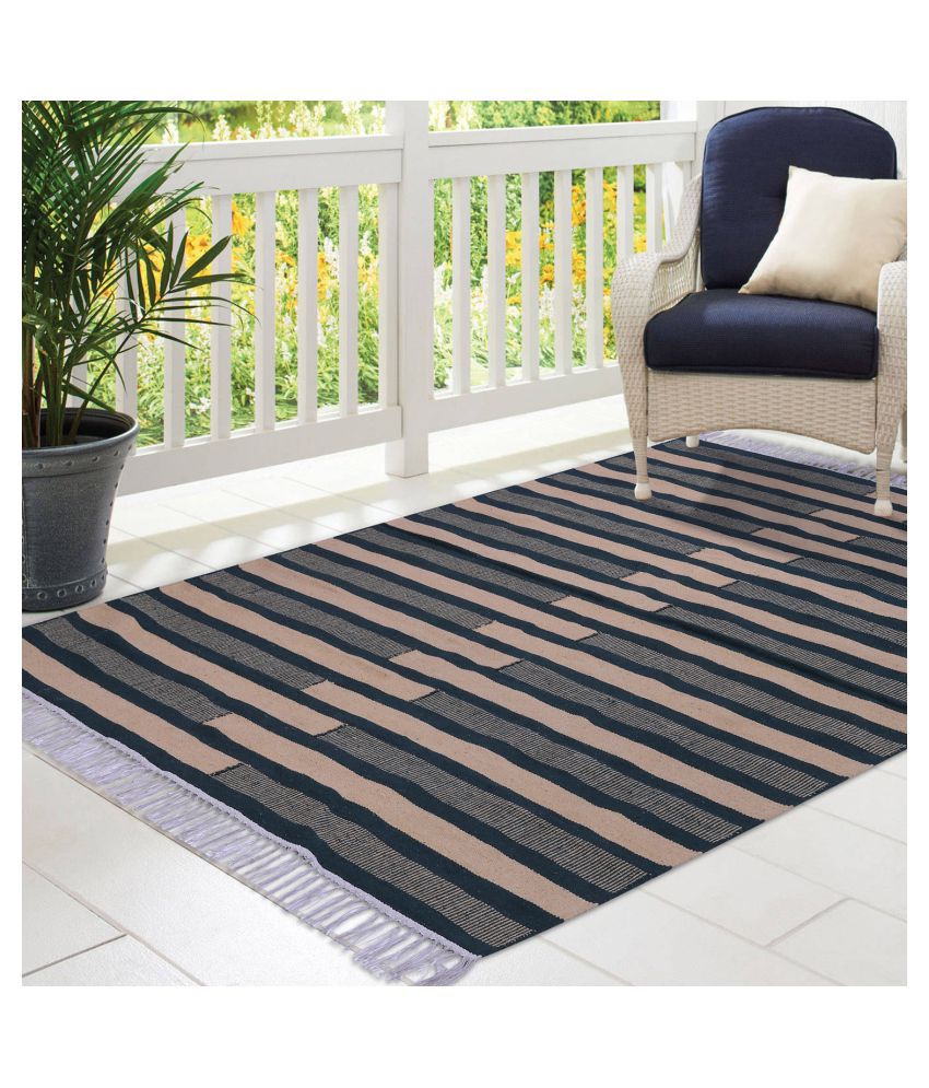     			PEQURA Green Cotton Carpet Stripes 5x7 Ft