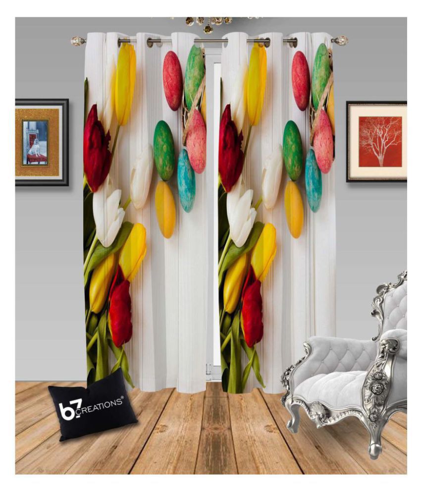     			B7 CREATIONS Single Window Semi-Transparent Eyelet Polyester Curtains Multi Color