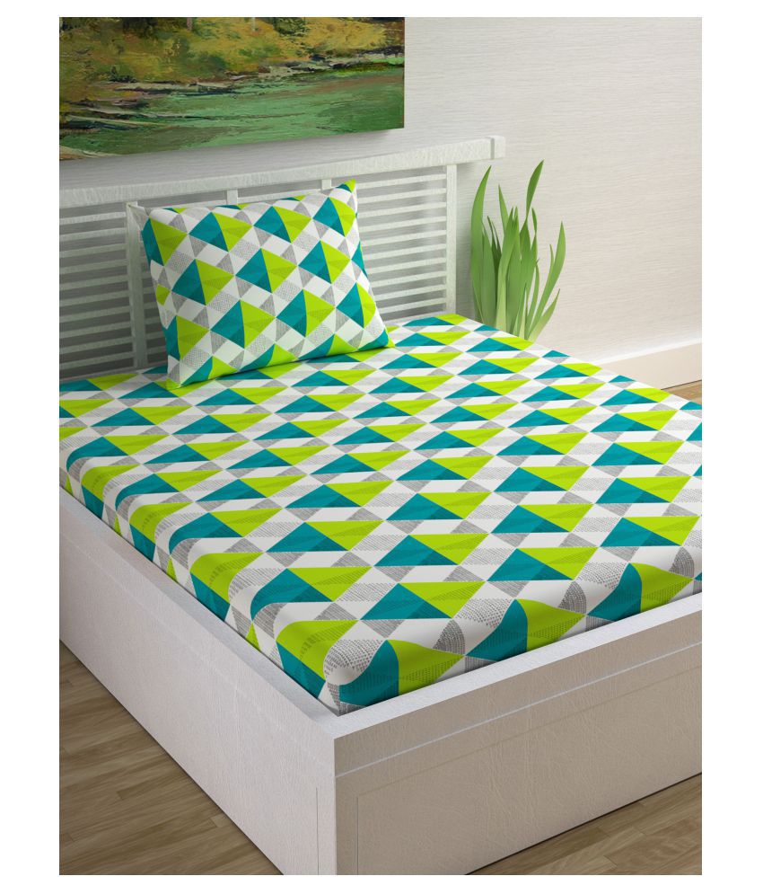     			DIVINE CASA - Green Cotton Single Bedsheet with 1 Pillow Cover