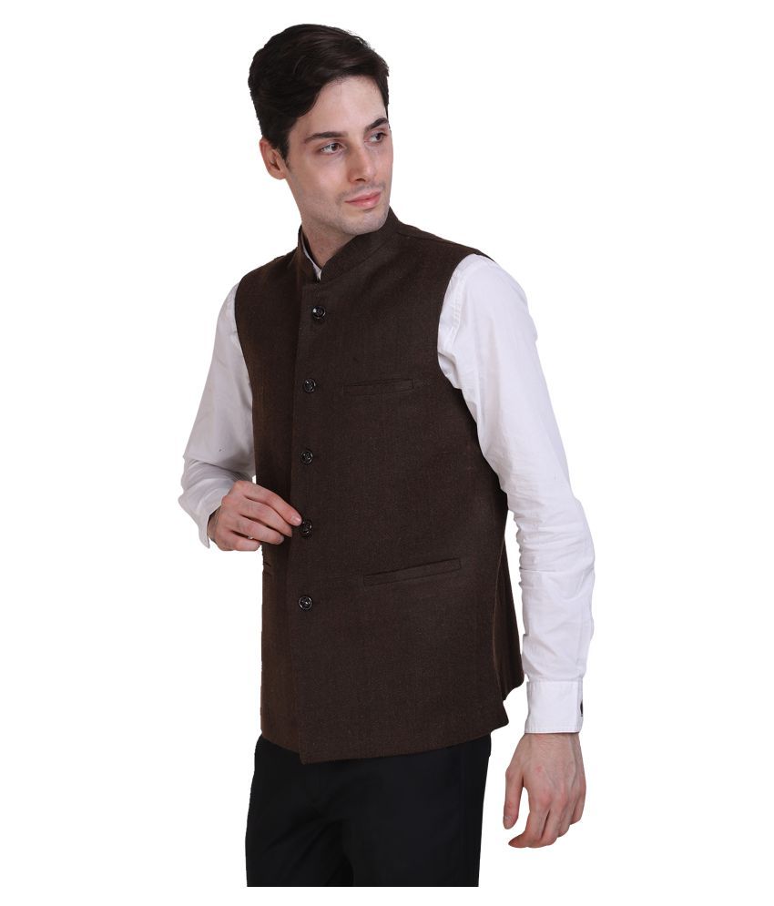 Narvey Dark Green Woollen Nehru Jacket - Buy Narvey Dark Green Woollen ...