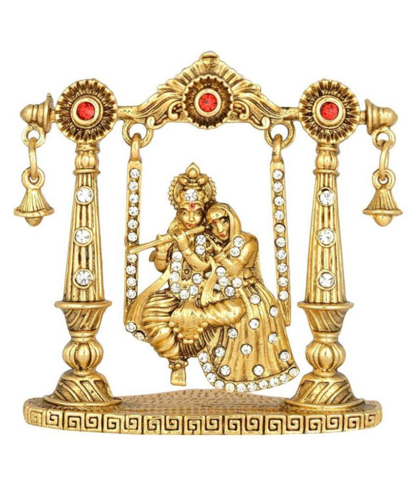     			REHMAAN COLLECTION  Radha Krishna Idol on Jhula (B-99) Gold Metal Statue