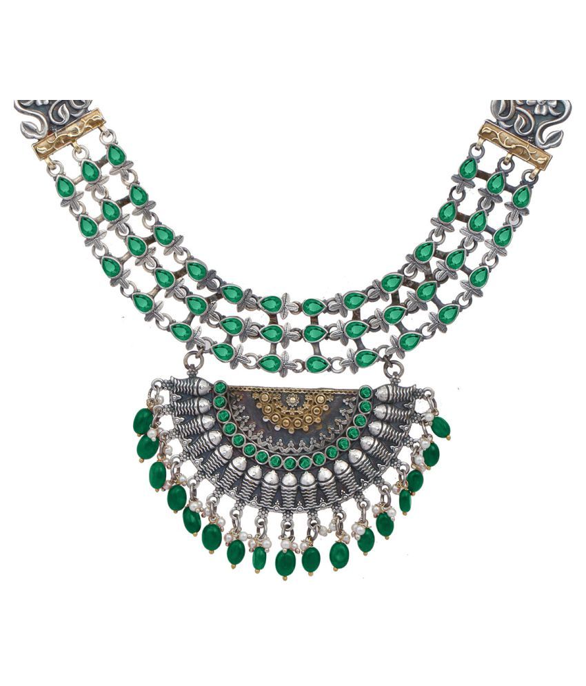 Peora Brass Green Choker Designer Oxidised Necklace Buy Peora Brass