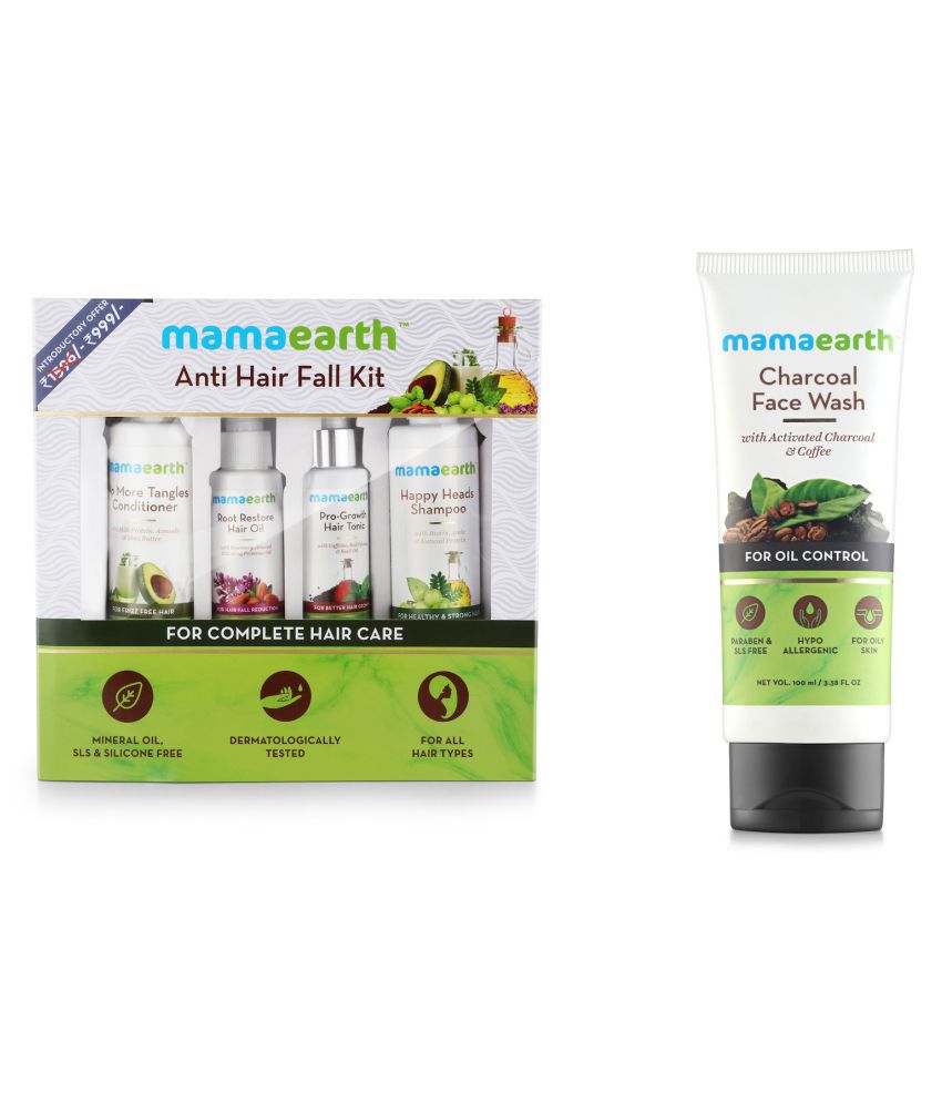 Mamaearth Anti Hair Loss Kit (Oil, Shampoo, Conditioner & Tonic) and  Charcoal Natural Face Wash for oil control and pollution defence 100 ml -  For Oily Skin: Buy Mamaearth Anti Hair Loss