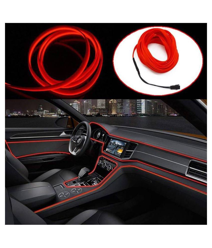 Autoright El Wire Car Interior Light Ambient Neon Light Red For Cars Car Fancy Lights Red