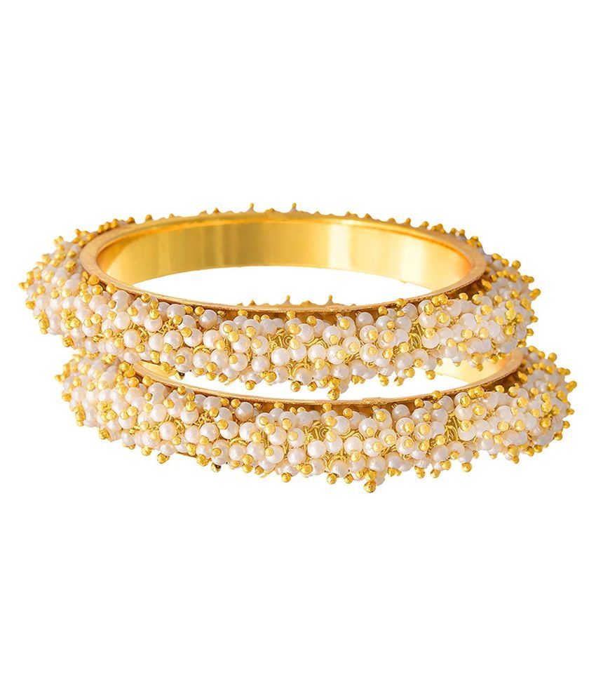     			Gold Plated Pearl & Gold Beads Designer Thick & Heavy Traditional Ethnic Western Imported Kada Bangle Women & Girls