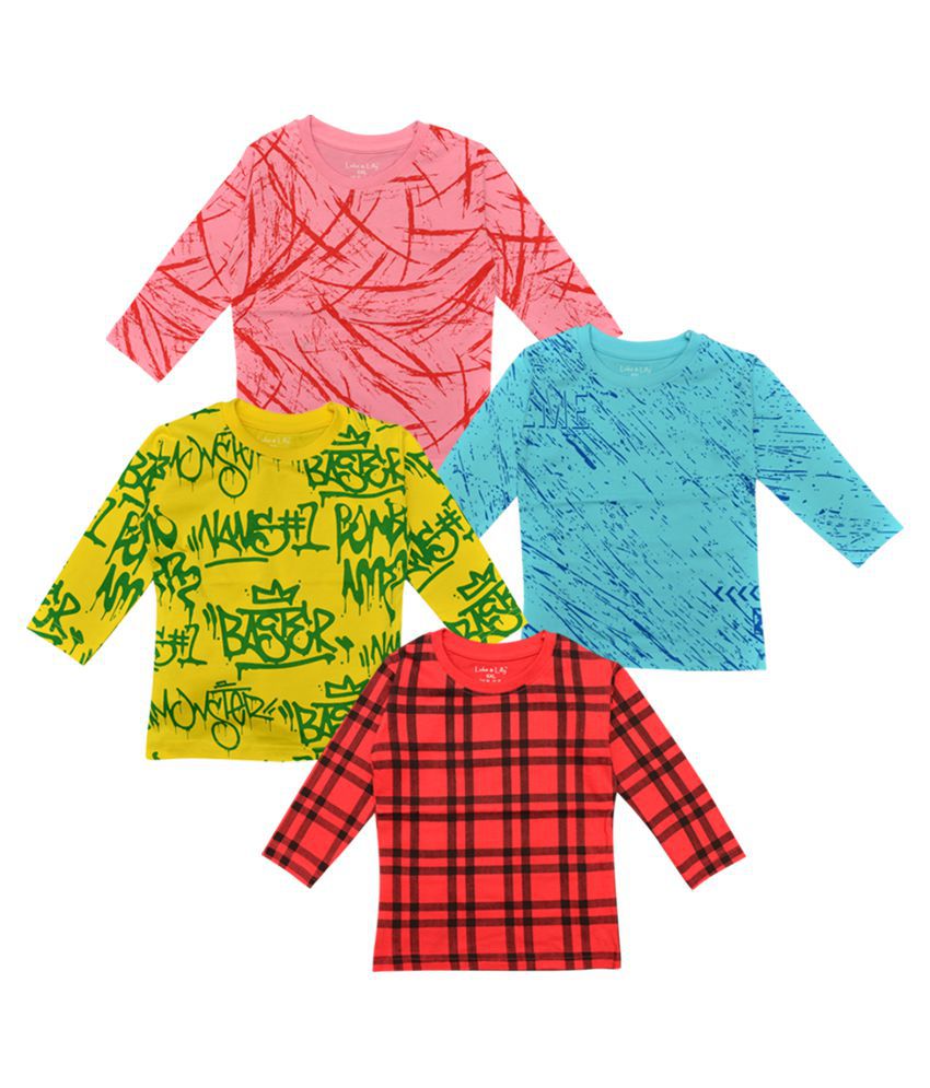 Luke and Lilly Boys Cotton Full Sleeve Tshirt - Pack of 4 (Multicoloured)