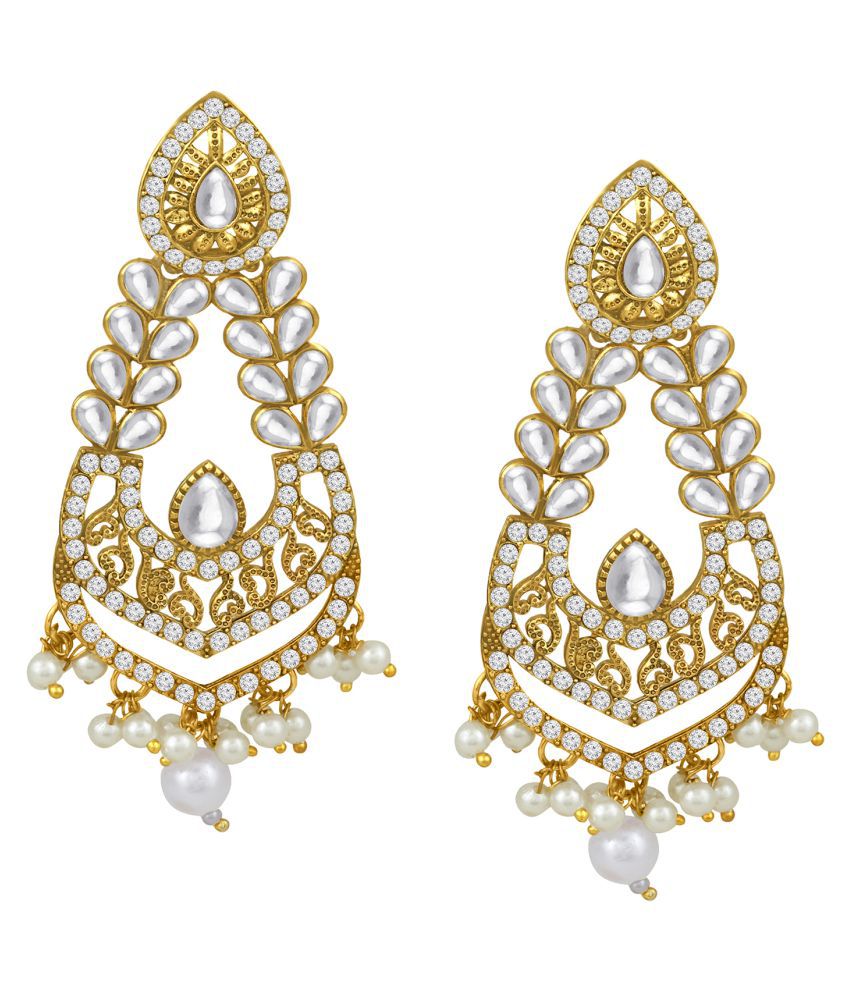     			Spargz Traditional Alloy Gold Plated Kundan & AD Diamond Dangle Earring For Women