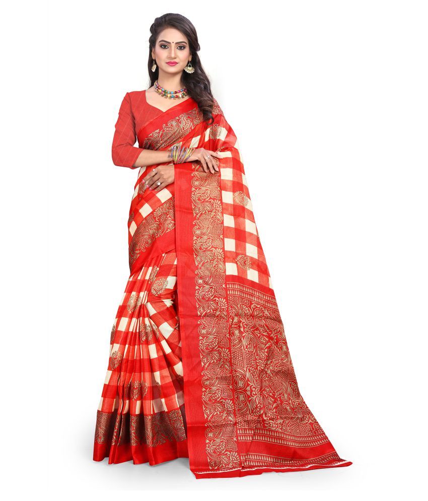     			SVB SAREES Red Art Silk Saree