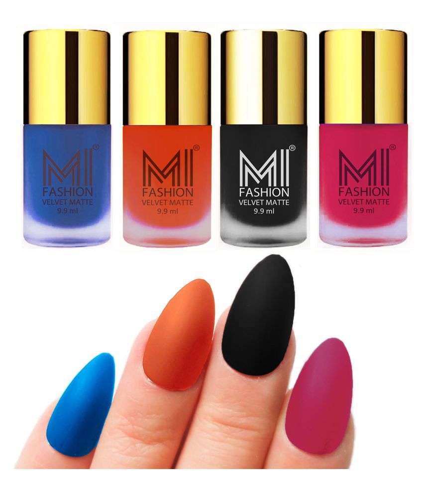     			MI FASHION Matte Nail Paint Set Combo Saffron Nail Polish Navy Blue,Green Hot Pink Matte Pack of 4 40 mL