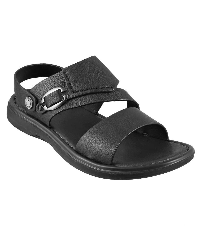 Metro BLACK LEATHER Sandals - Buy Metro BLACK LEATHER Sandals Online at ...