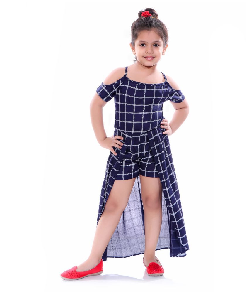     			Naughty Ninos Girls Navy Blue Checked Fit and Flare Dress