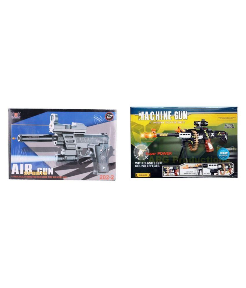 Combo Of Air Gun And Musical Army Style Toy Machine 71 Cm Long Gun For