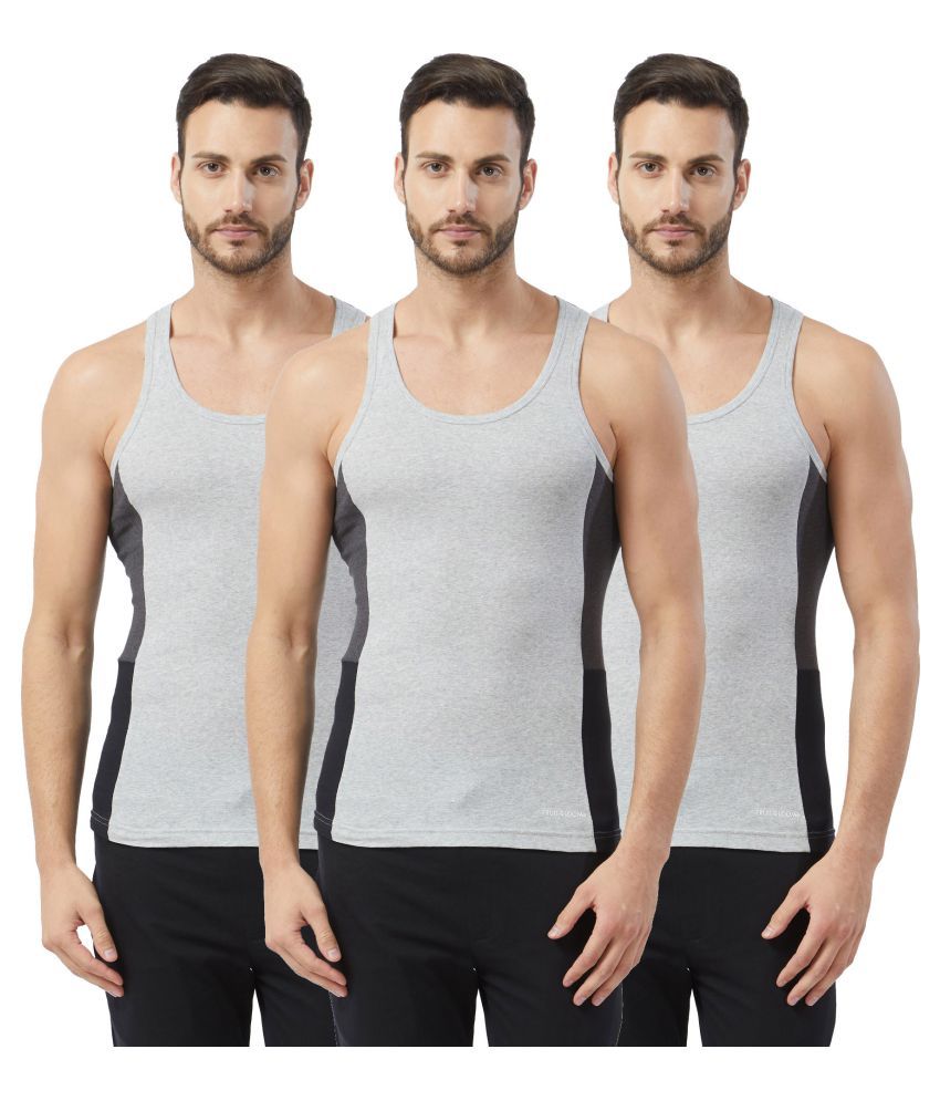     			Fruit Of The Loom Grey Sleeveless Vests Pack of 3