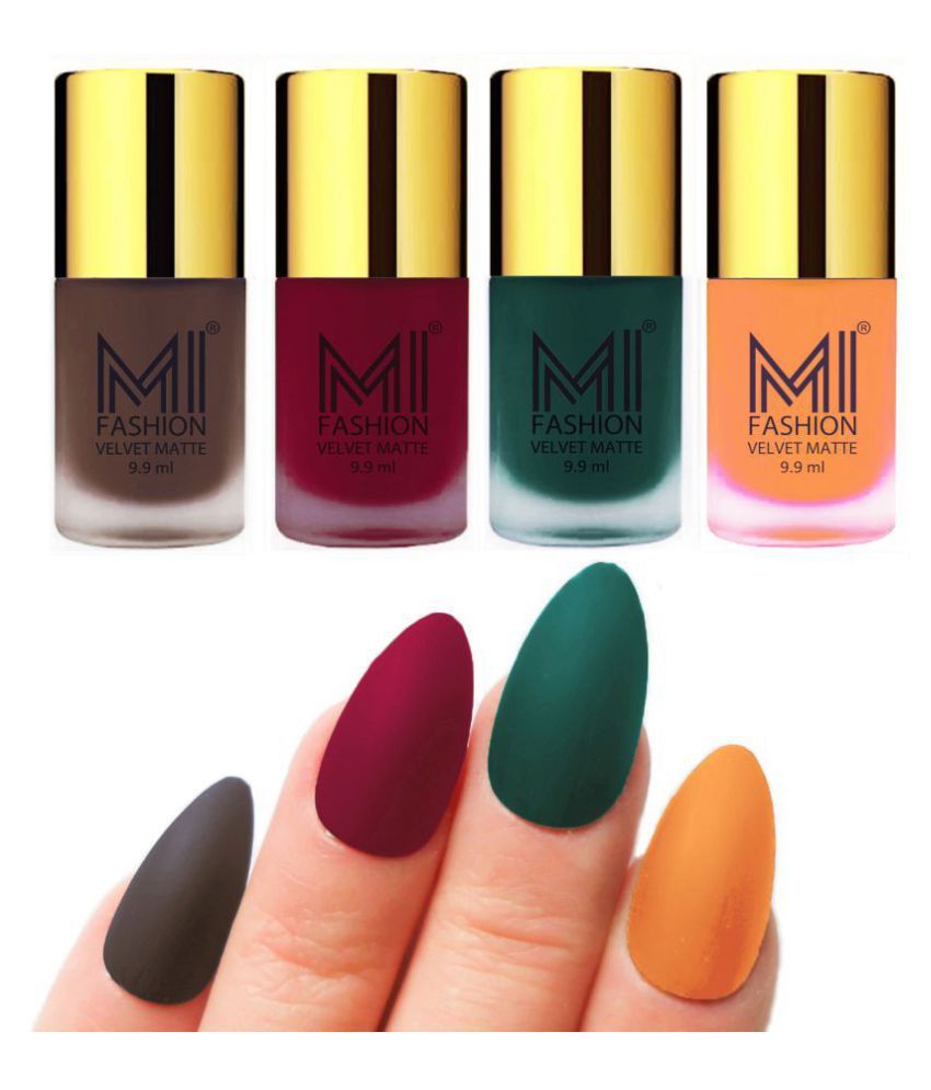     			MI FASHION Matte Nail Paint Set Combo Mauve Nail Polish Coffee,Saffron Green Matte Pack of 4 40 mL