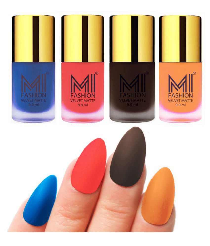     			MI FASHION Matte Nail Paint Set Combo Orange Nail Polish Navy Blue,Saffron Brown Matte Pack of 4 40 mL