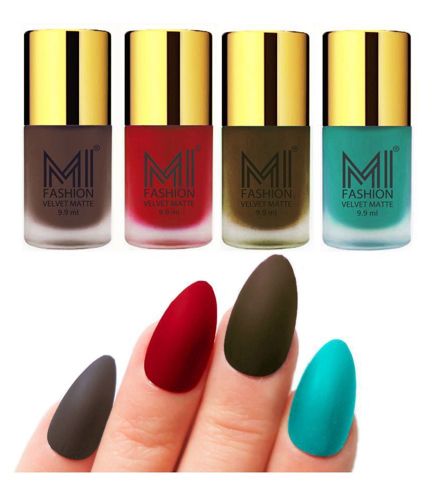     			MI FASHION Matte Nail Paint Set Combo Red Nail Polish Olive Brown,Coffee Sky Blue Matte Pack of 4 40 mL